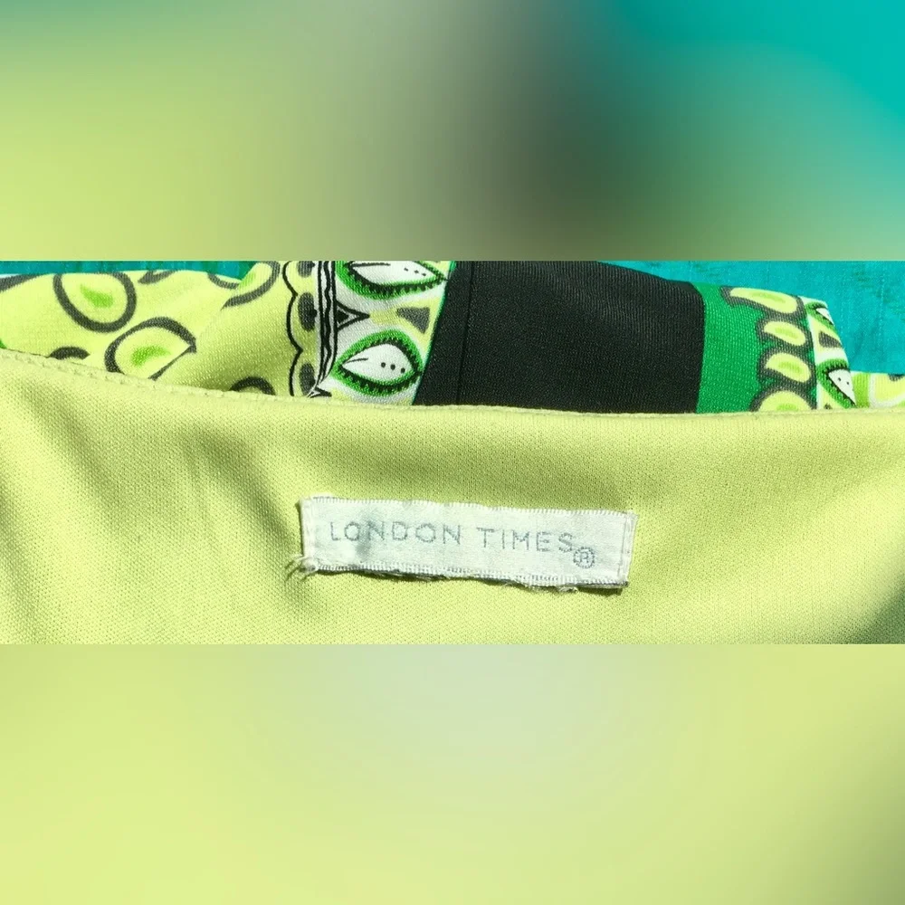 LONDON TIMES Black Green empire waist minidress Short sleeve Square neckline S6 - Picture 10 of 13